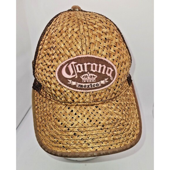 Corona Mexico Ball Cap Wicker Straw Front and Bill Adj Strap Back Net Material - Picture 2 of 9